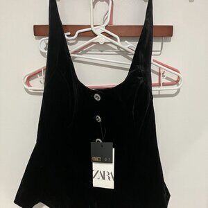 Zara Festive Days Women's Velvet Button Down Top, Black, Large, NWT